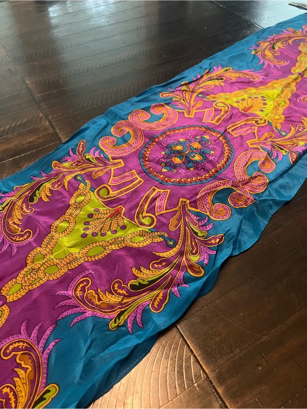 Oscar de la Renta Teal, Magenta & Yellow Silk Scarf